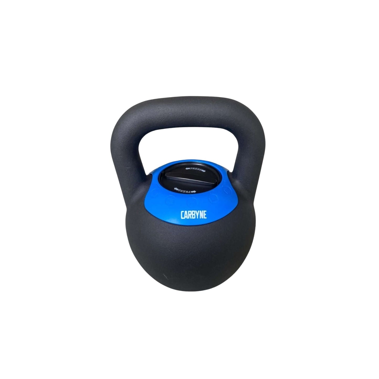 Adjustable Carbyne kettlebell with blue accent, perfect for customizable gym workouts and strength training.