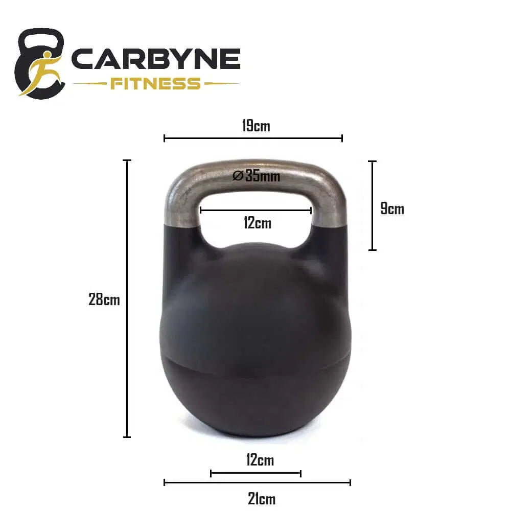 CARBYNE 32KG Adjustable Competition Kettlebell (1kg increments, from 12kg to 32kg) dimensions diagram