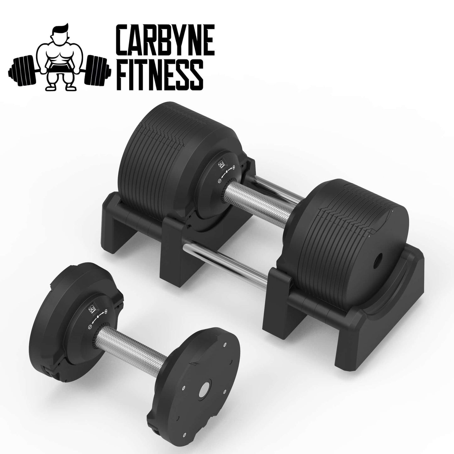 CARBYNE 415 Black Adjustable Dumbbell set for home workouts, featuring sleek design and durable construction for effective gym training