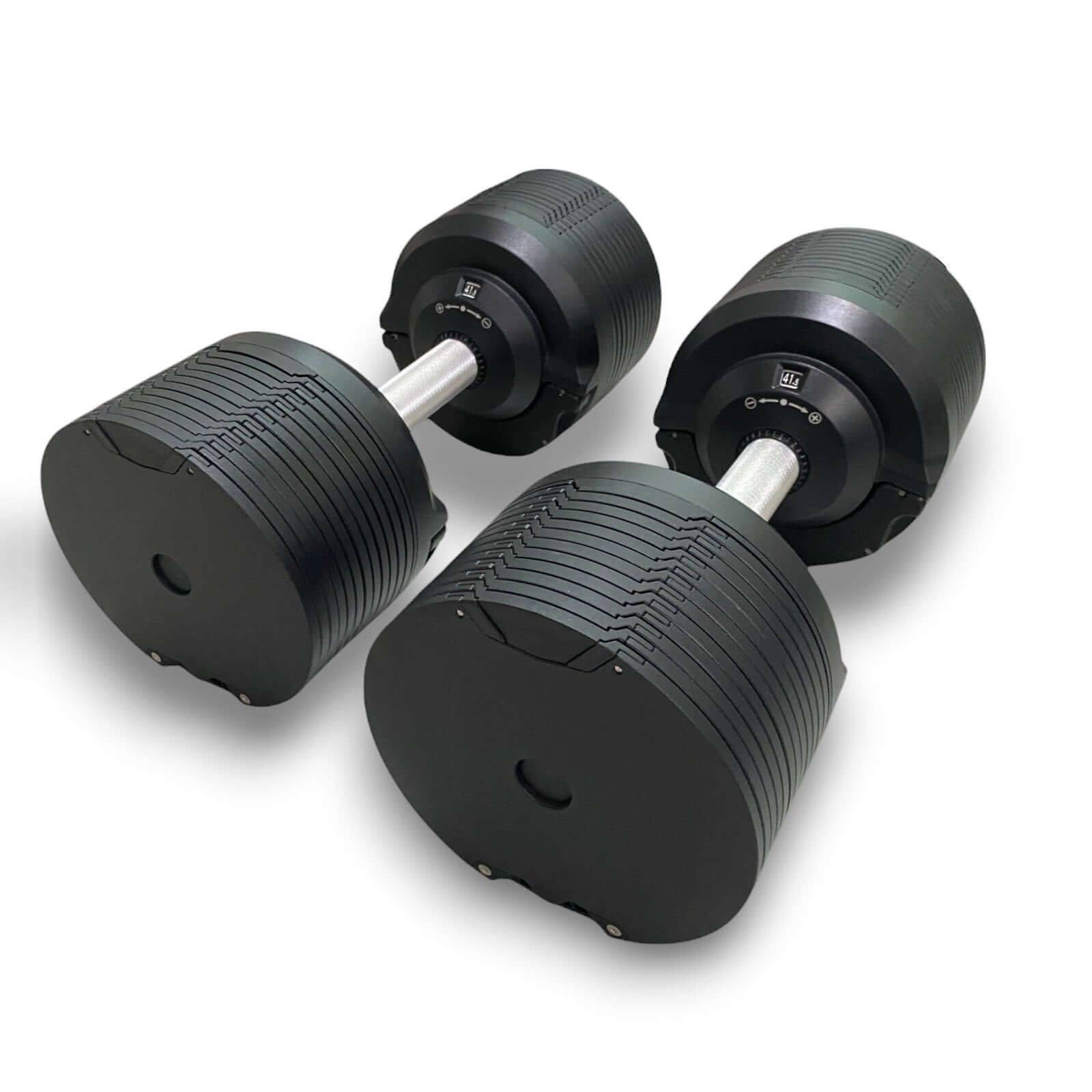 Black CARBYNE adjustable dumbbells for home gym, ranging from 4kg to 41.5kg, featuring a durable and sleek design.