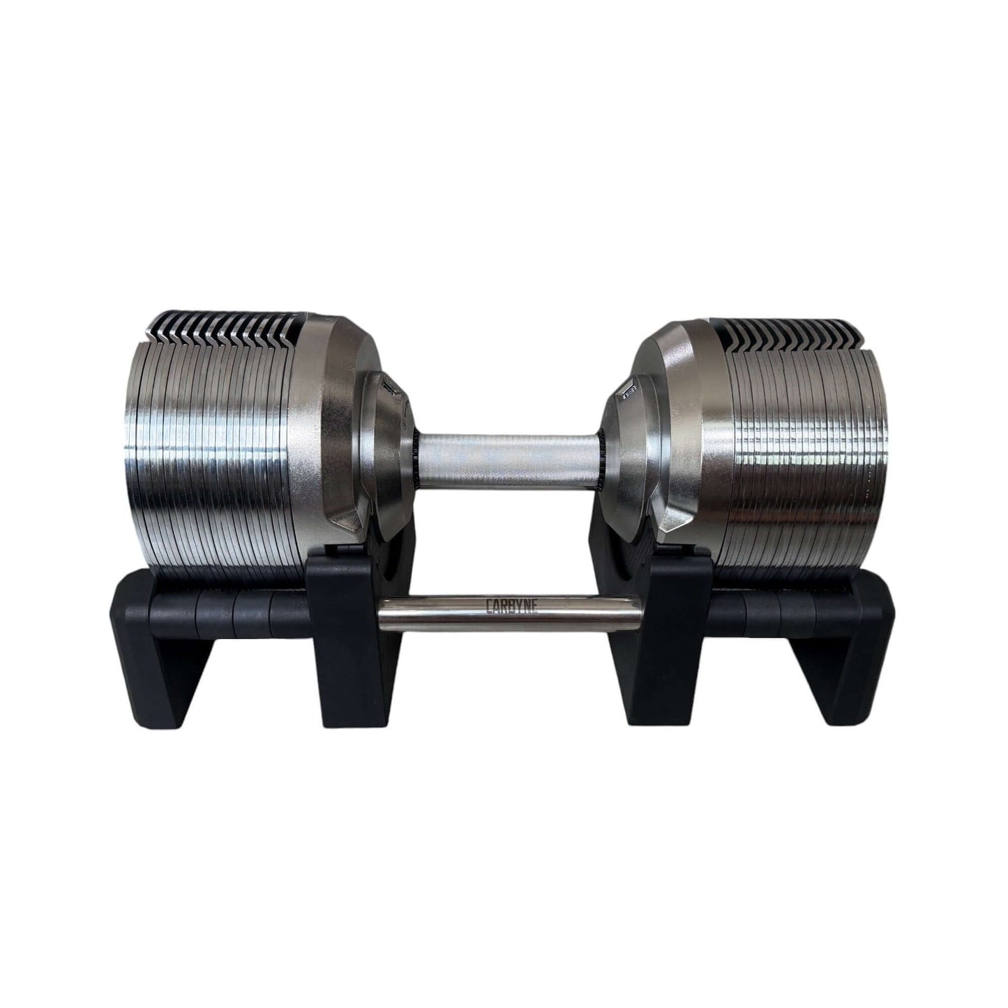 CARBYNE 415 adjustable dumbbell on stand, ideal for gym equipment and home workouts with 1.5kg increments up to 41.5kg.