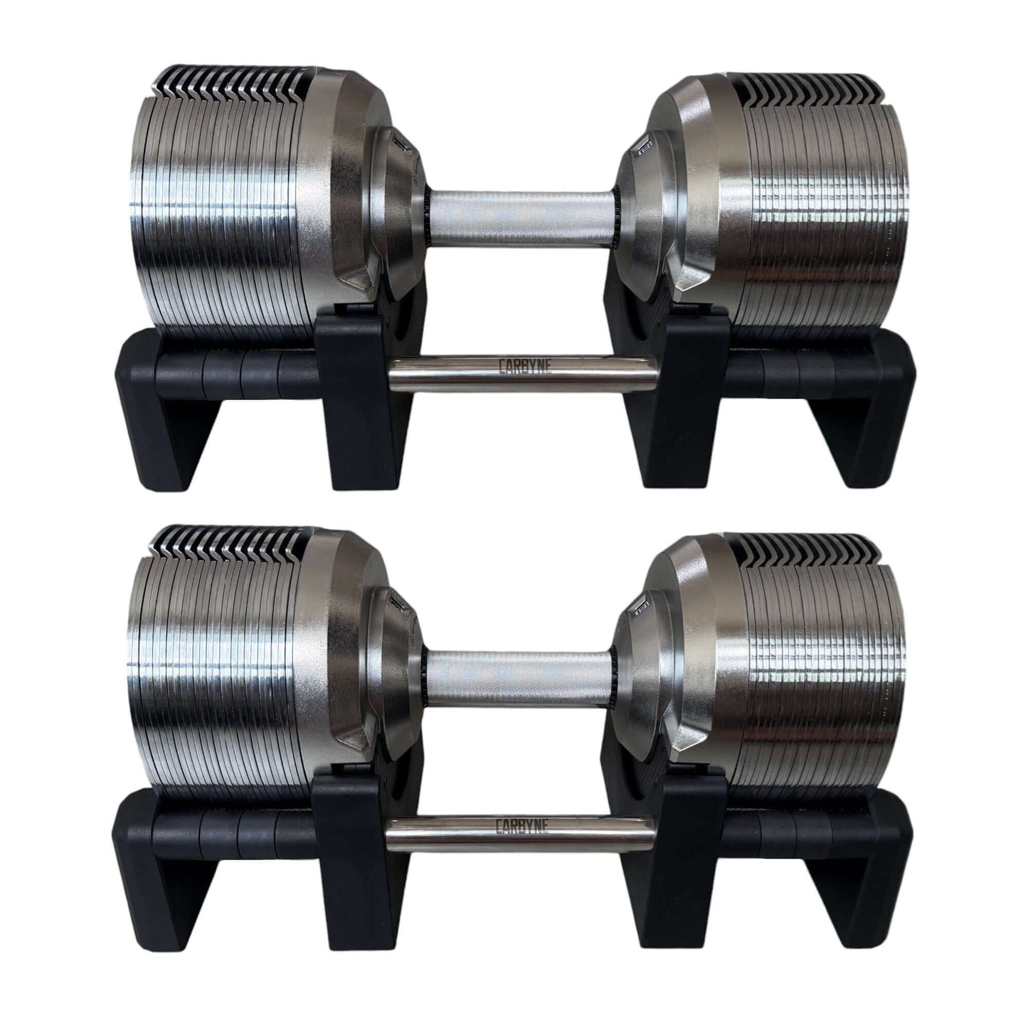 CARBYNE adjustable dumbbells, sleek design with durable construction, perfect gym equipment for versatile home workouts.