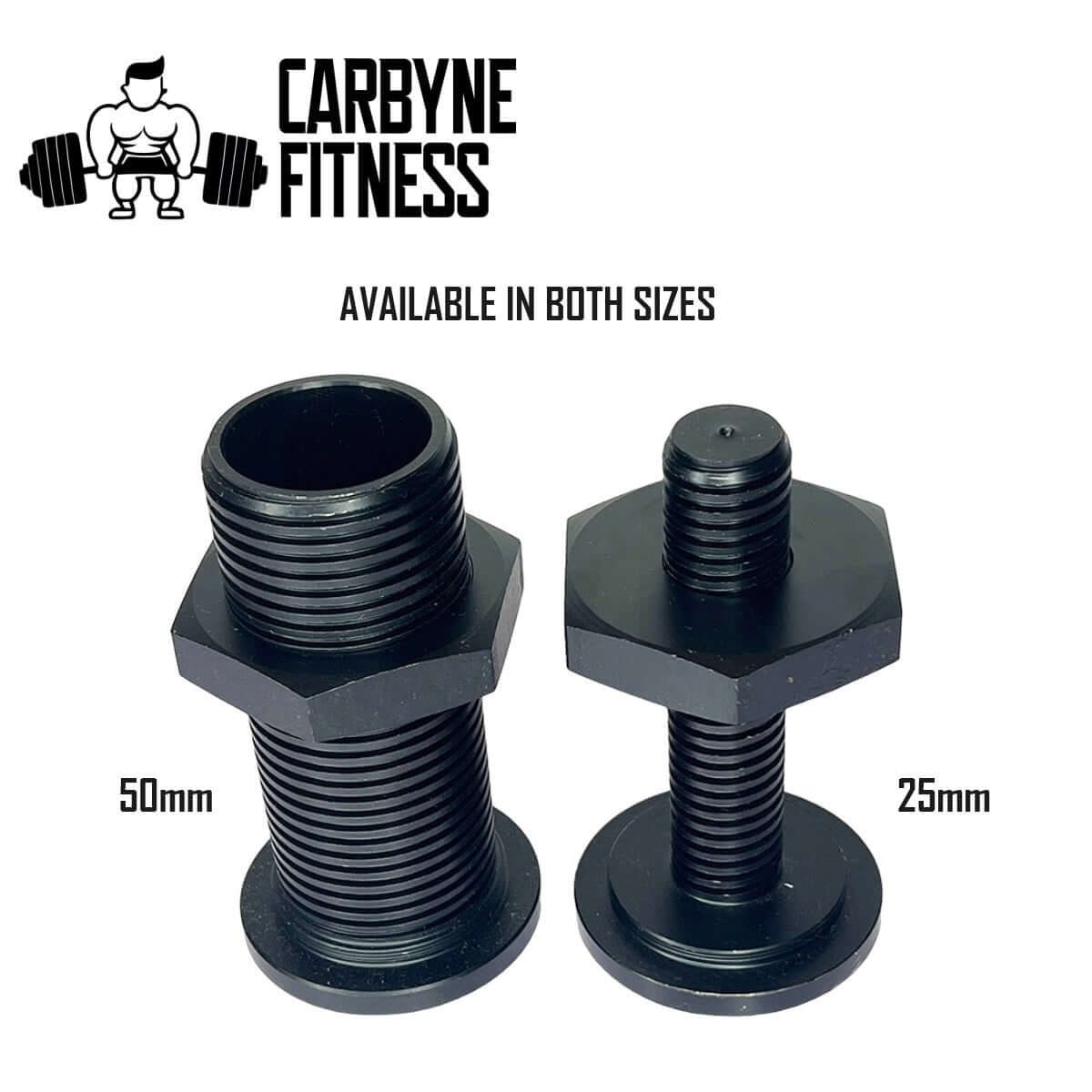 Carbyne Fitness weight plate sleeves available in 50mm and 25mm sizes for customizable gym equipment setups.