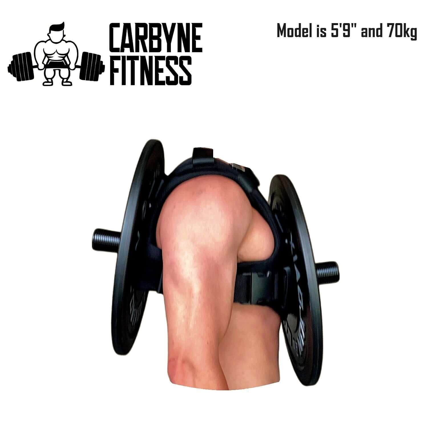 CARBYNE Plate Loaded Weight Vest with adjustable weights for intense gym workouts, featuring a model demonstrating use.