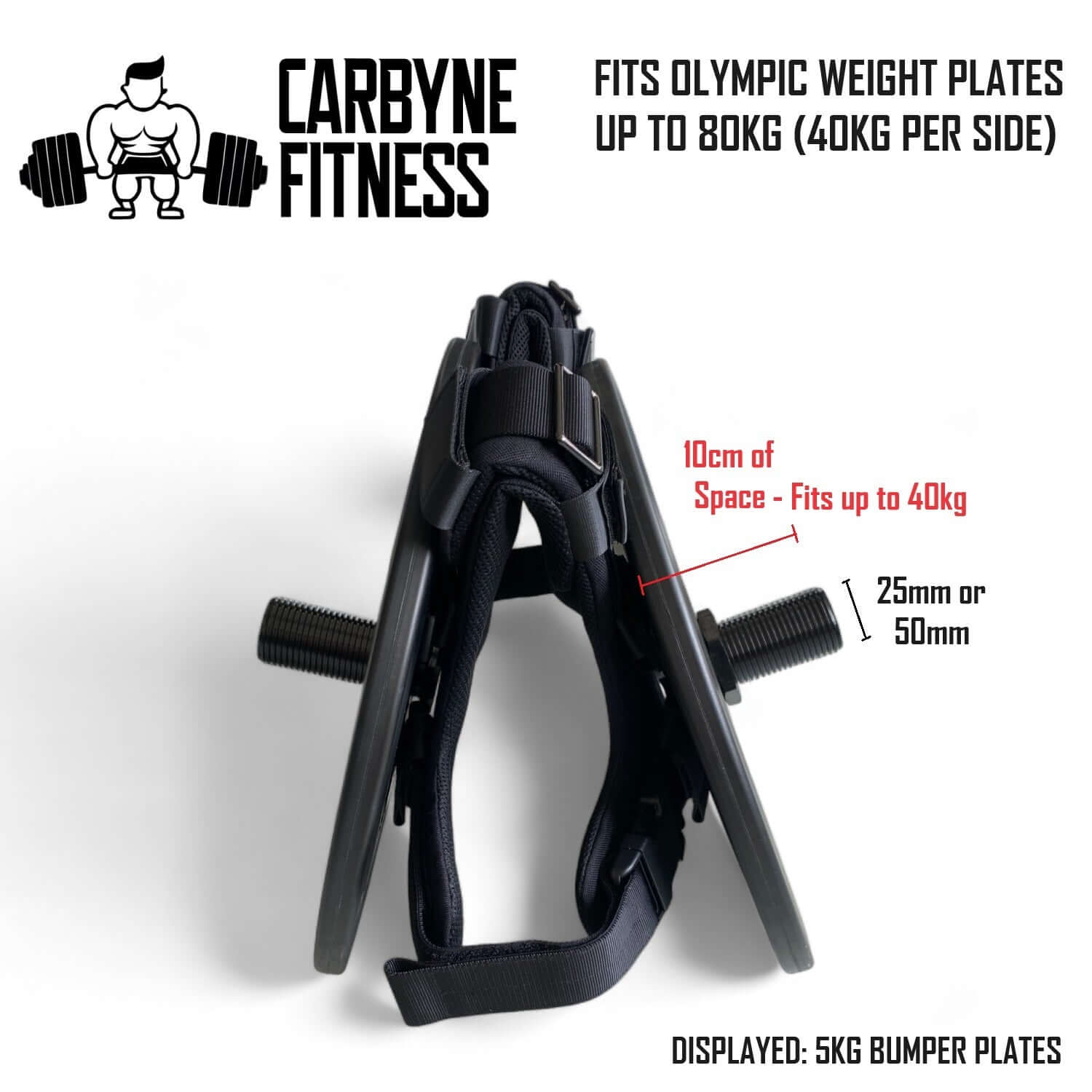 CARBYNE Plate Loaded Weight Vest with Olympic weight plates up to 80KG, gym equipment for adjustable workouts with dumbbells and kettlebells.