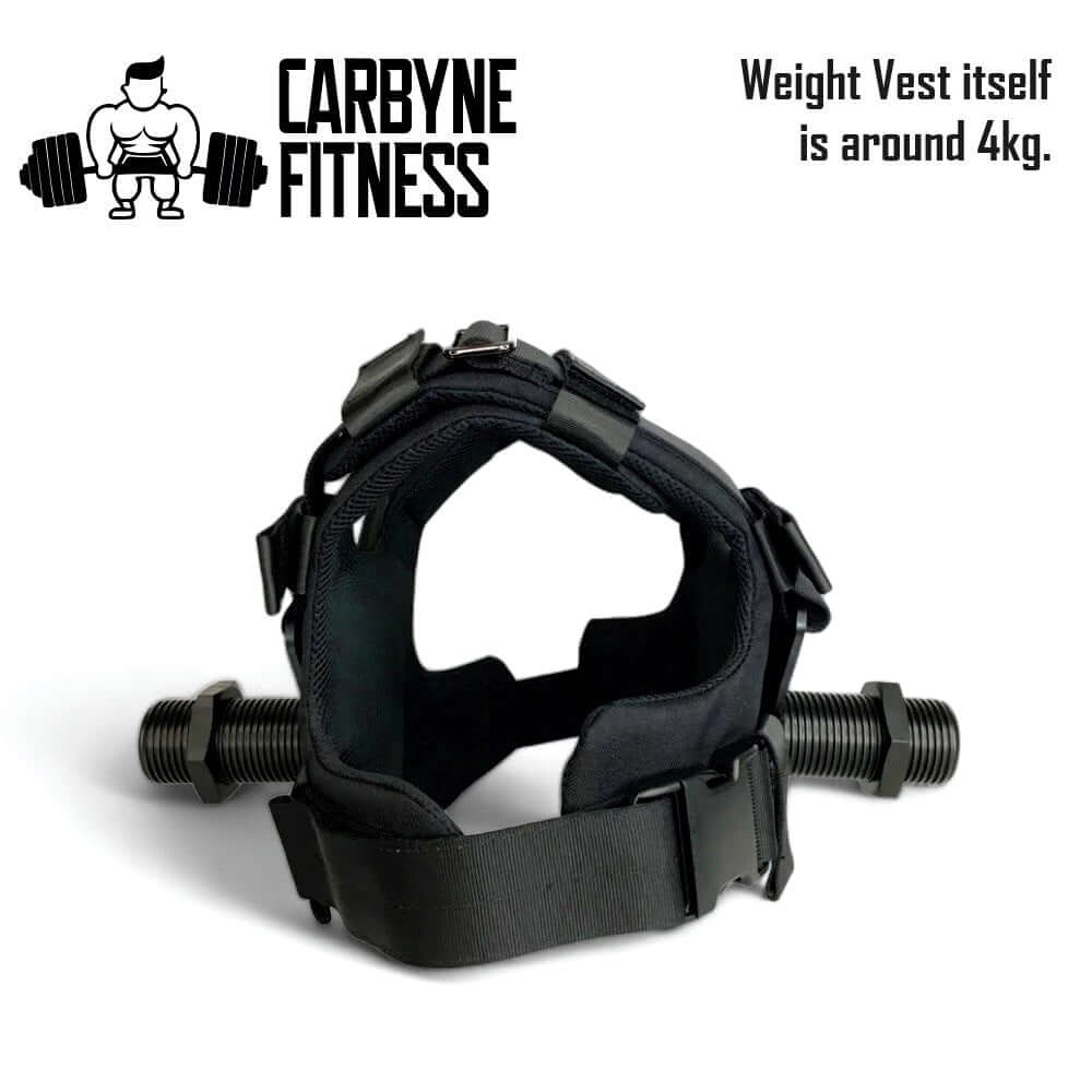 CARBYNE adjustable weight vest for gym workouts with dumbbells and kettlebells, supports up to 80KG, fitness gear.